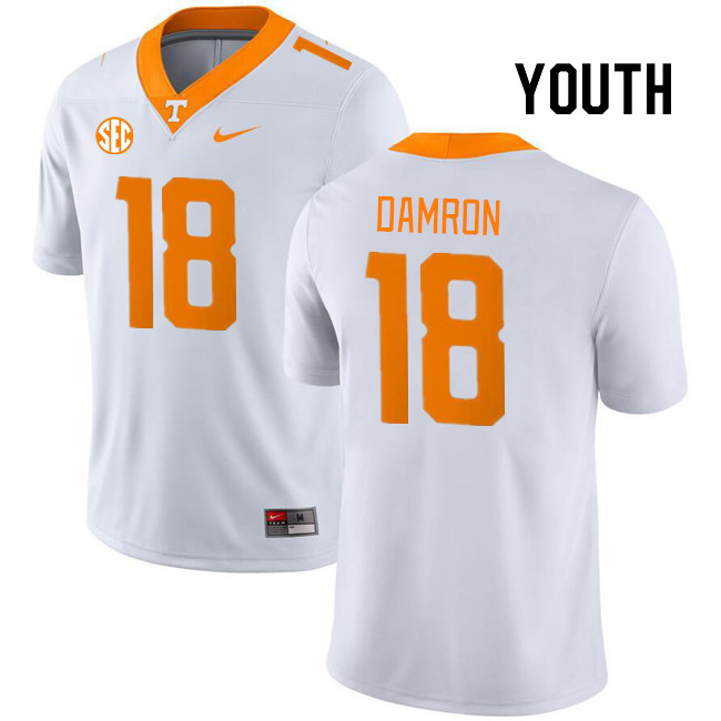 Youth #18 Ryan Damron Tennessee Volunteers College Football Jerseys Stitched Sale-White - Click Image to Close